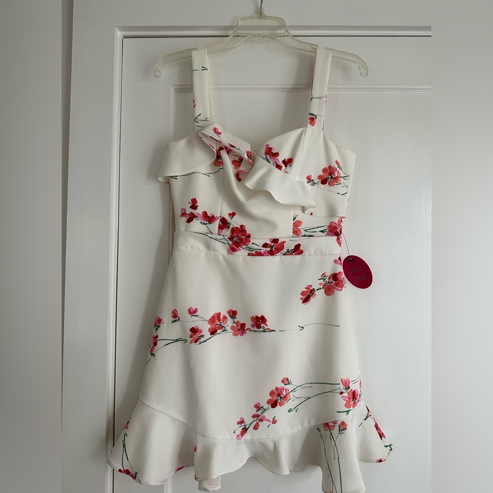 Black Halo Zalda White and Pink Floral Ruffle Mini Dress - Picture 4 of 7